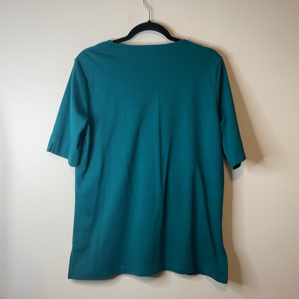 Draper's & Damon's T-Shirt Women's L Green Beaded Lace V Neck Short Sleeve - Picture 5 of 12